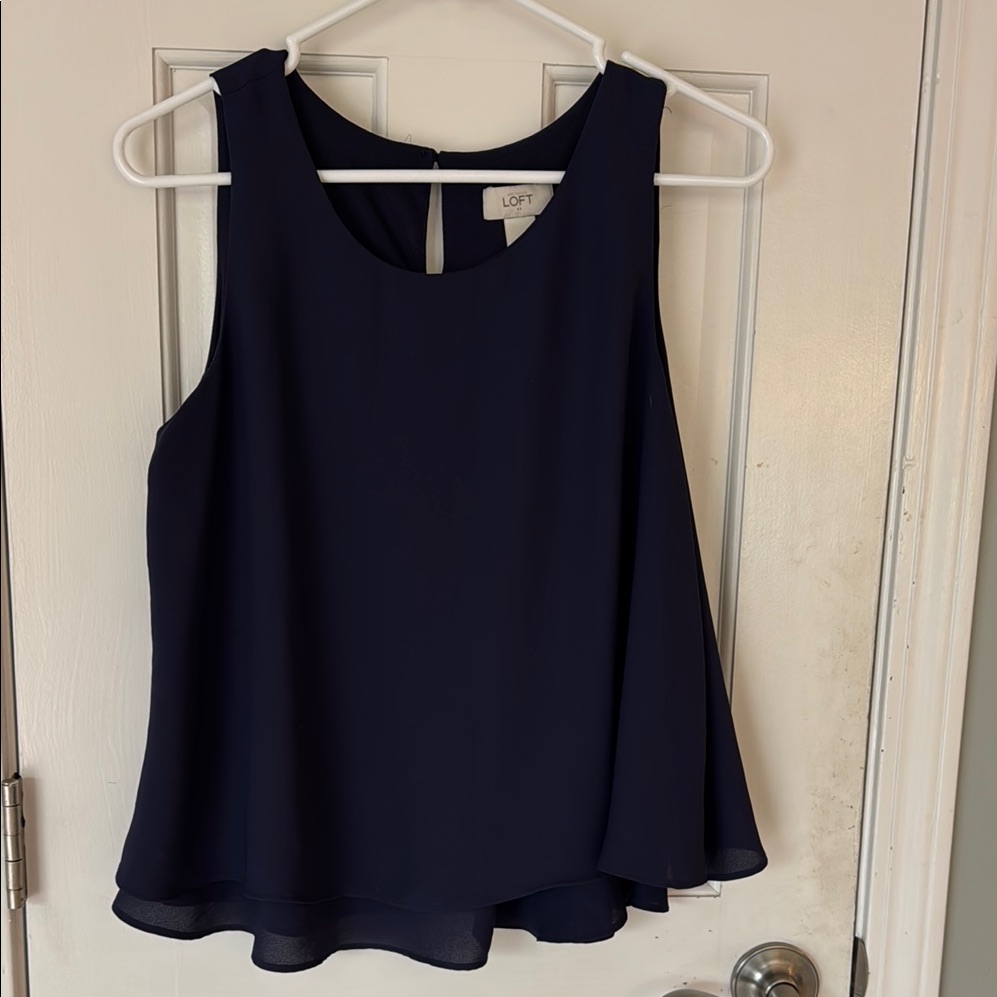 Loft Blue Asymmetrical Flutter Sleeve Tank Top